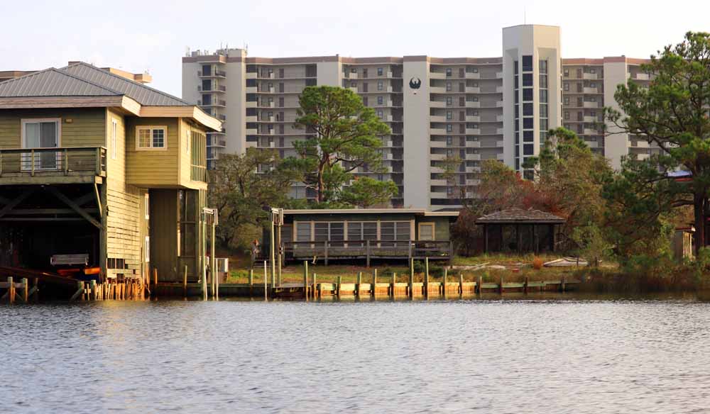 Small cabins cohabitate with condominiums in Orange Beach 